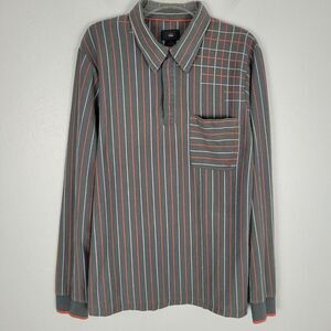 686 Size L Polo Shirt Long Sleeve Striped Gray Orange White
